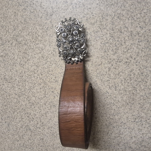 Fossil Womens Medium Belt Genuine Leather Brown with Silver Details Classic - Picture 5 of 5